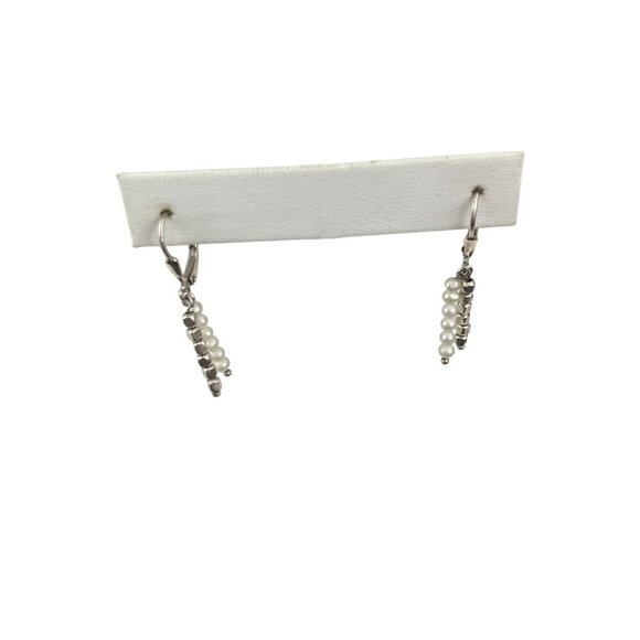 Sterling Silver & Pearl Dangle Earrings With Leverback Closure Vintage - Picture 6 of 8